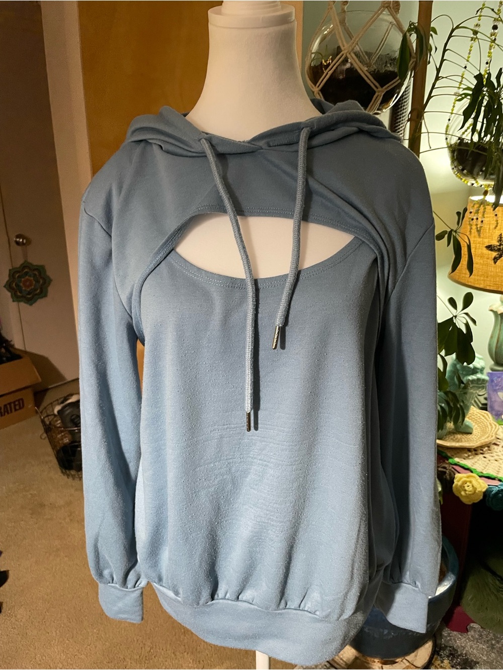 Women's Light Blue Cutout Hoodie Sweatshirt